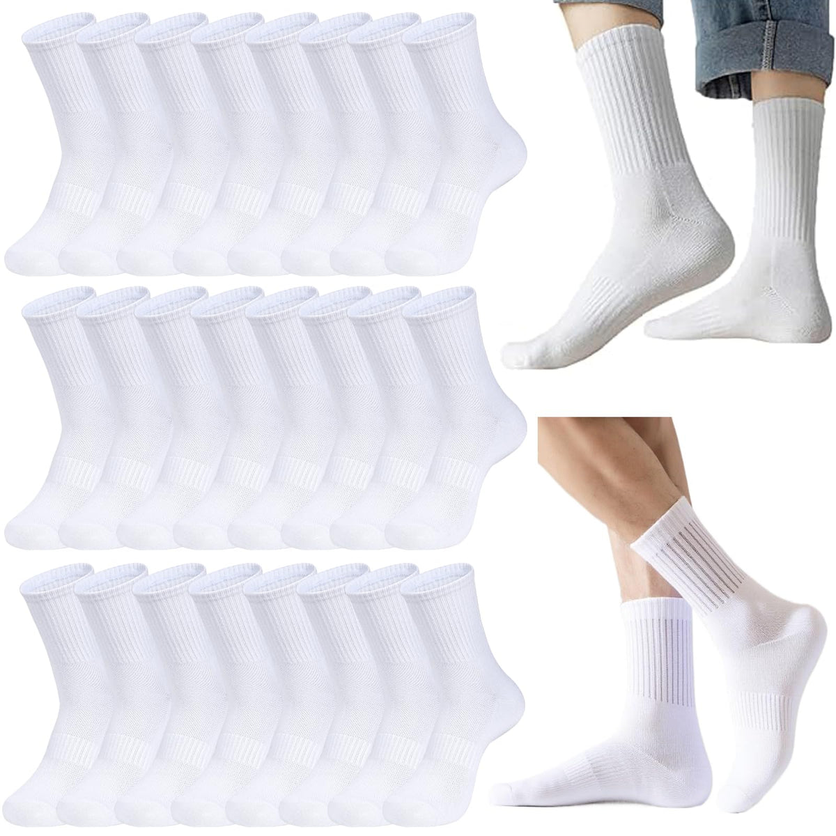 20 Pairs Crew Athletic Socks for Men Moisture Wicking Cushion Crew Socks for Sport Running Traveling