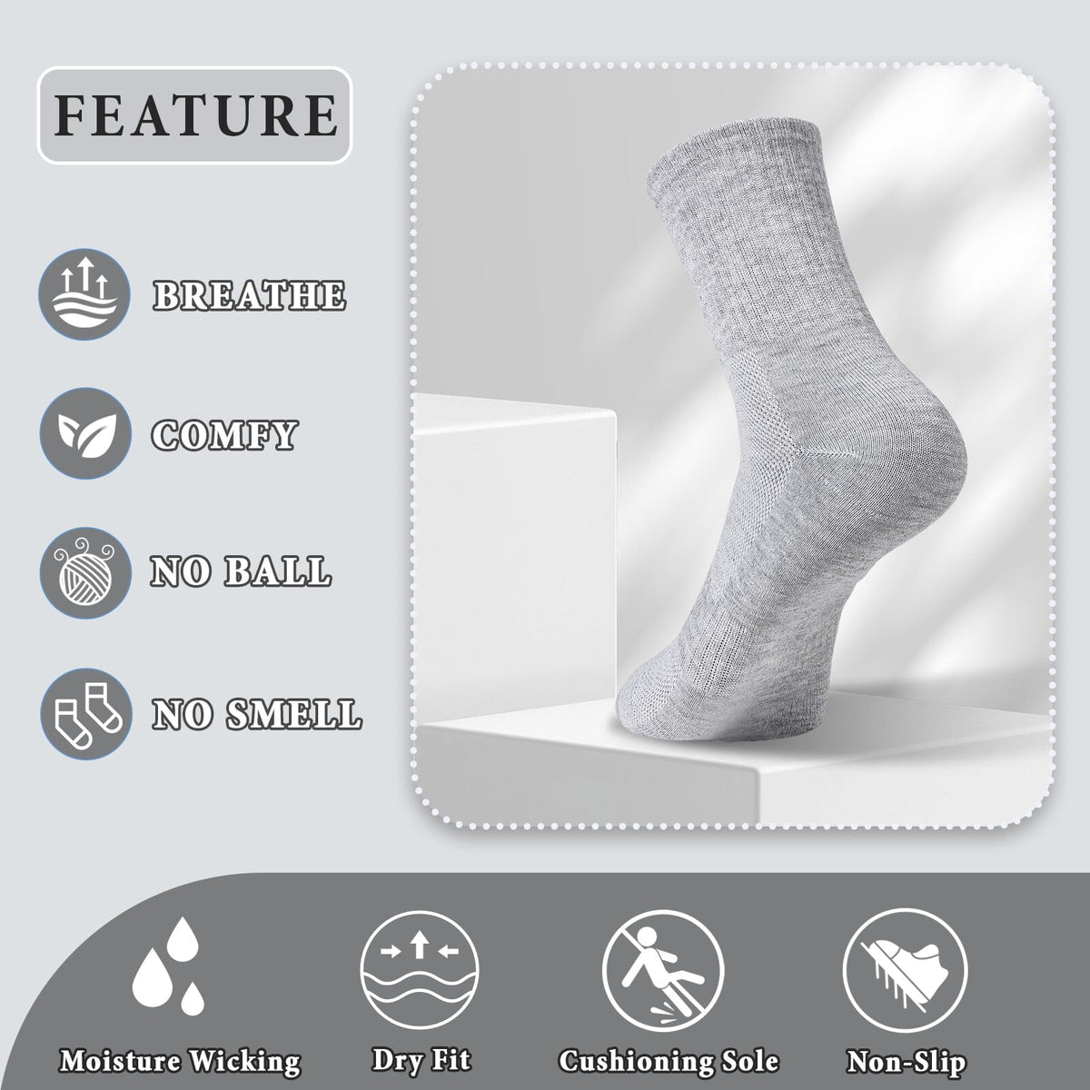 20 Pairs Crew Athletic Socks for Men Moisture Wicking Cushion Crew Socks for Sport Running Traveling