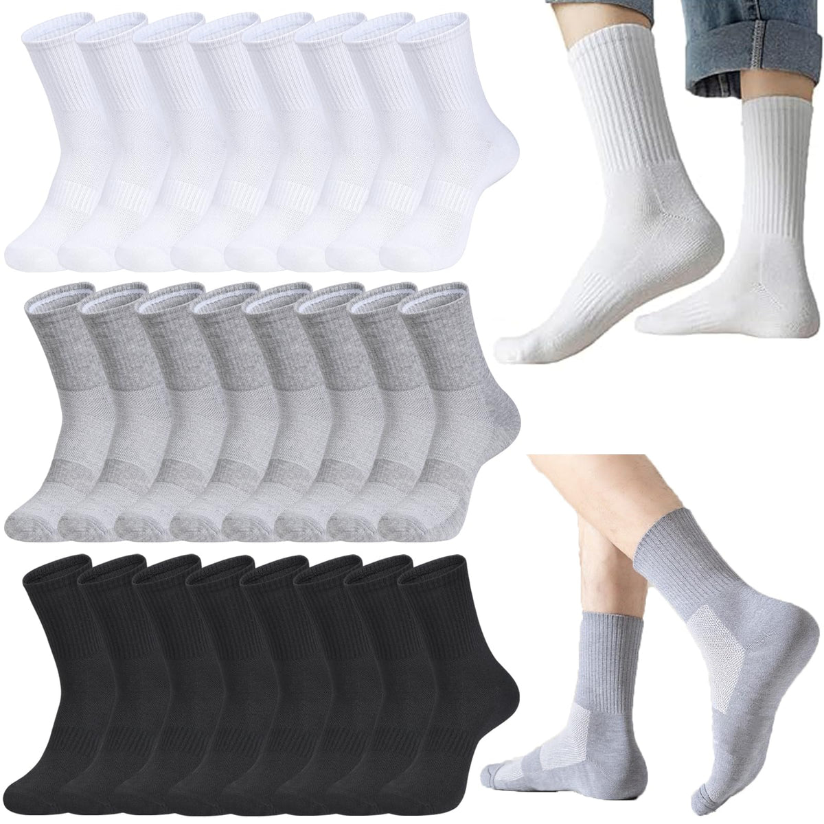 20 Pairs Crew Athletic Socks for Men Moisture Wicking Cushion Crew Socks for Sport Running Traveling