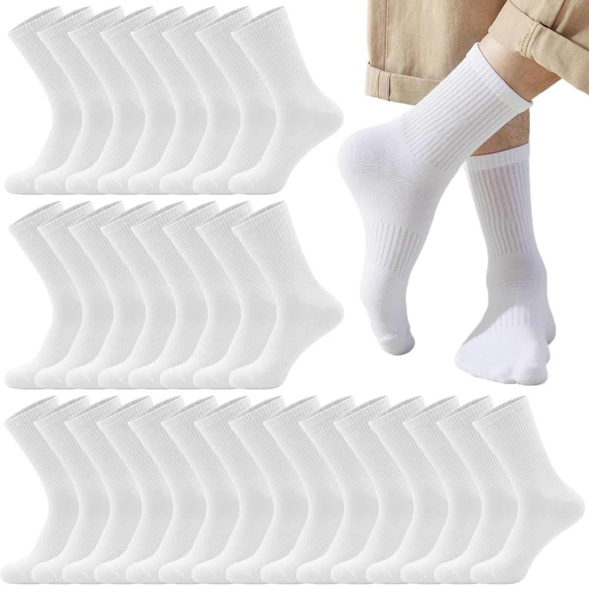 20 Pairs Crew Athletic Socks for Men Moisture Wicking Cushion Crew Socks for Sport Running Traveling