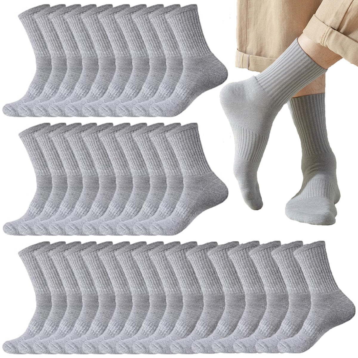 20 Pairs Crew Athletic Socks for Men Moisture Wicking Cushion Crew Socks for Sport Running Traveling