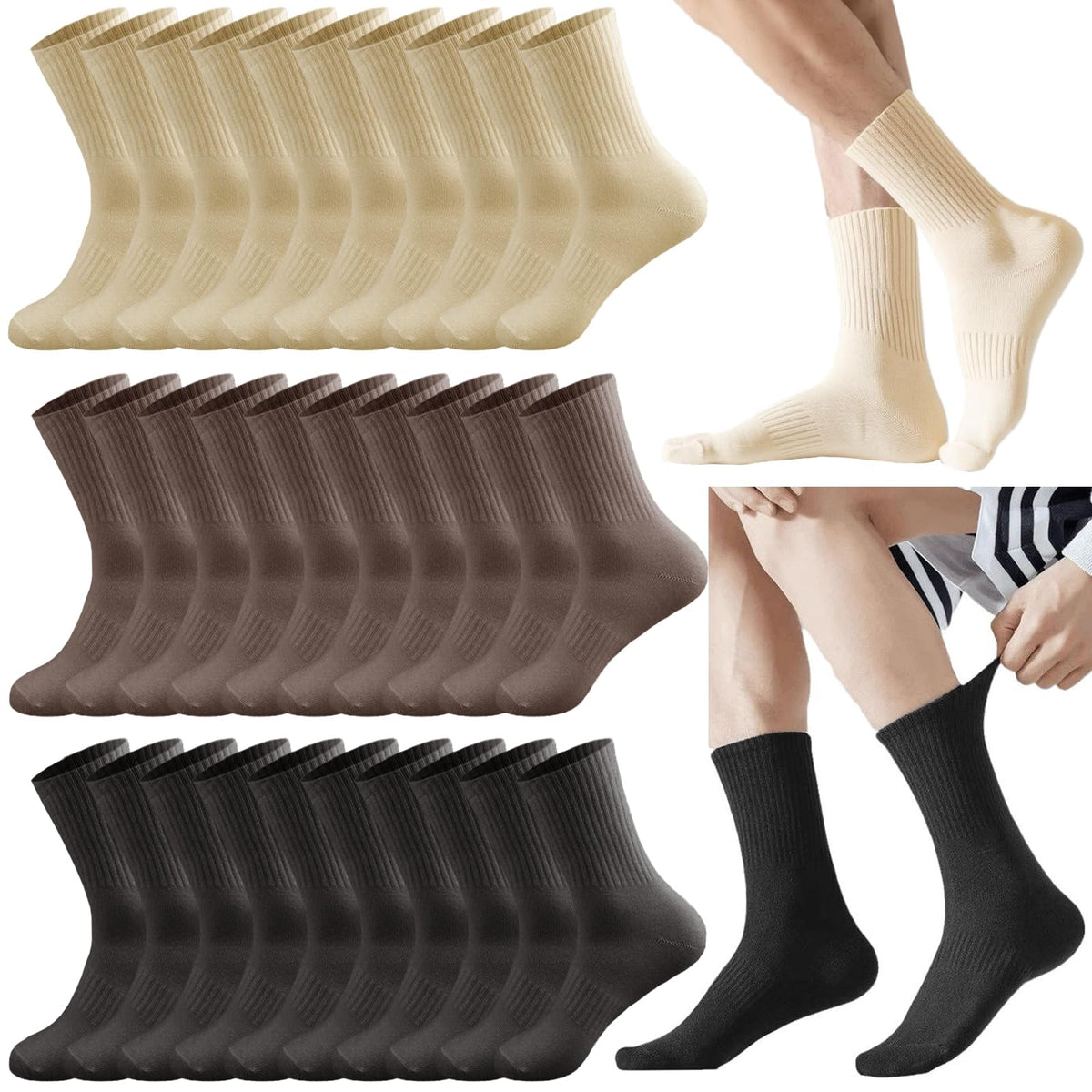 20 Pairs Crew Athletic Socks for Men Moisture Wicking Cushion Crew Socks for Sport Running Traveling