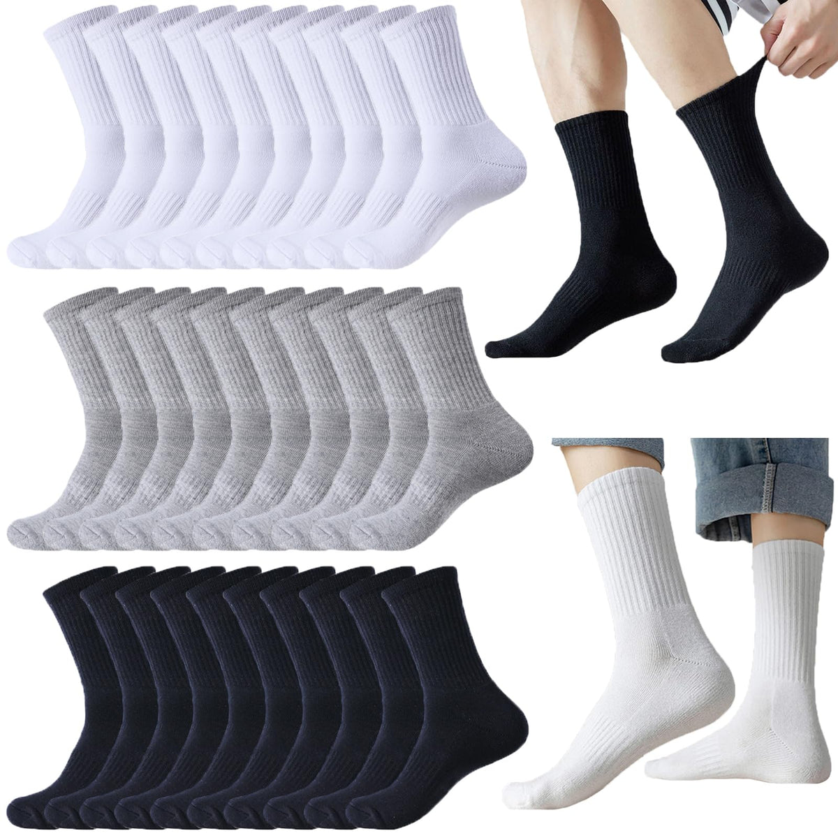 20 Pairs Crew Athletic Socks for Men Moisture Wicking Cushion Crew Socks for Sport Running Traveling