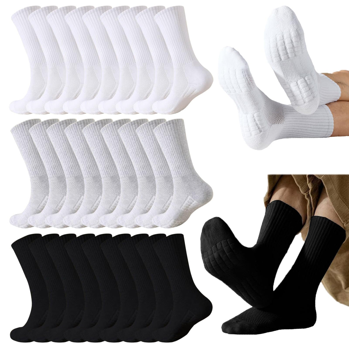 20 Pairs Crew Athletic Socks for Men Moisture Wicking Cushion Crew Socks for Sport Running Traveling