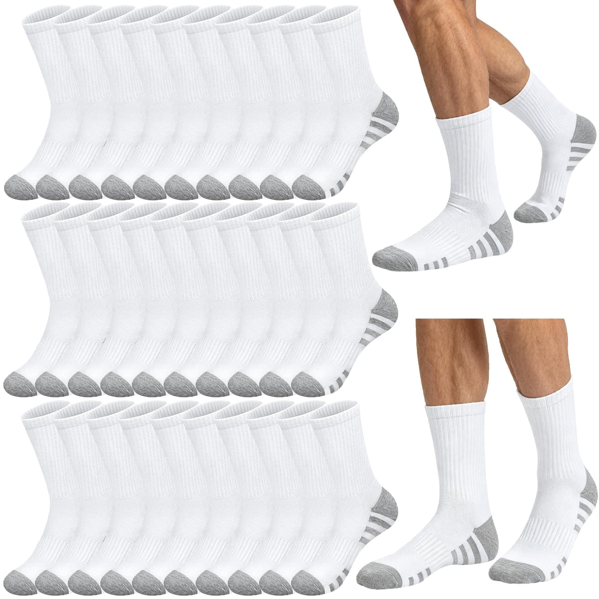 20 Pairs Crew Athletic Socks for Men Moisture Wicking Cushion Crew Socks for Sport Running Traveling