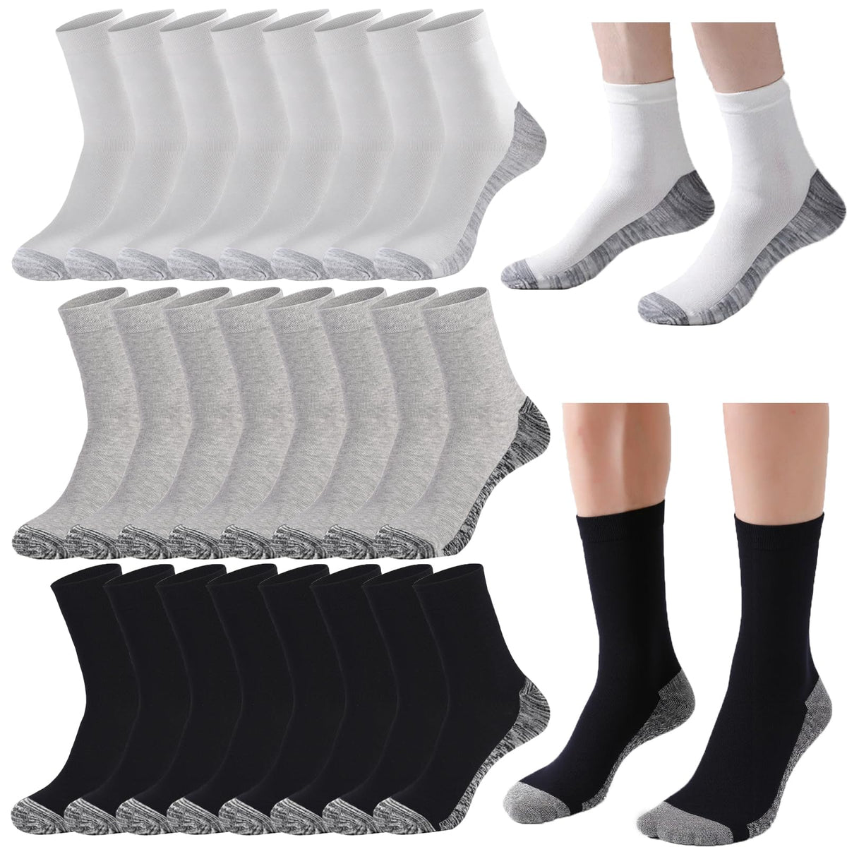 20 Pairs Crew Athletic Socks for Men Moisture Wicking Cushion Crew Socks for Sport Running Traveling