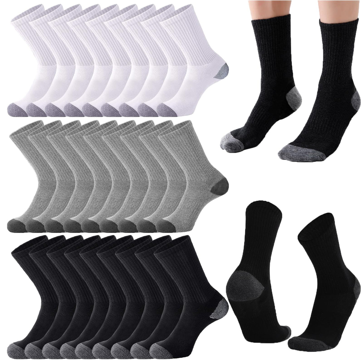 20 Pairs Crew Athletic Socks for Men Moisture Wicking Cushion Crew Socks for Sport Running Traveling