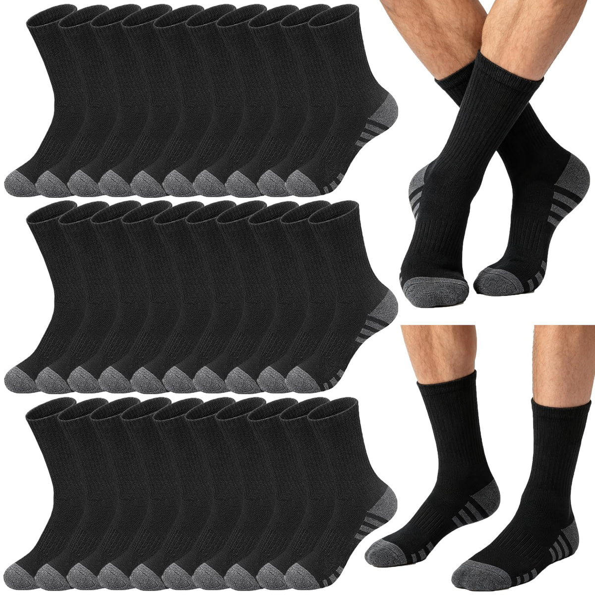 20 Pairs Crew Athletic Socks for Men Moisture Wicking Cushion Crew Socks for Sport Running Traveling