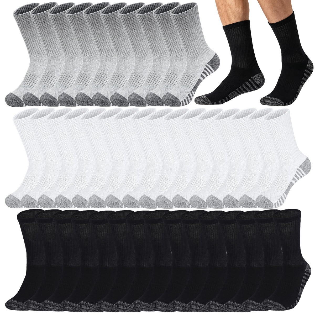 20 Pairs Crew Athletic Socks for Men Moisture Wicking Cushion Crew Socks for Sport Running Traveling