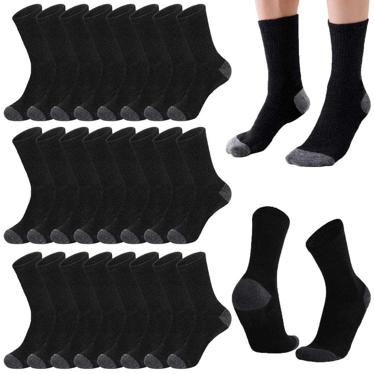 20 Pairs Crew Athletic Socks for Men Moisture Wicking Cushion Crew Socks for Sport Running Traveling