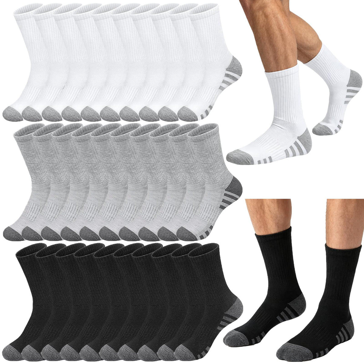 20 Pairs Crew Athletic Socks for Men Moisture Wicking Cushion Crew Socks for Sport Running Traveling