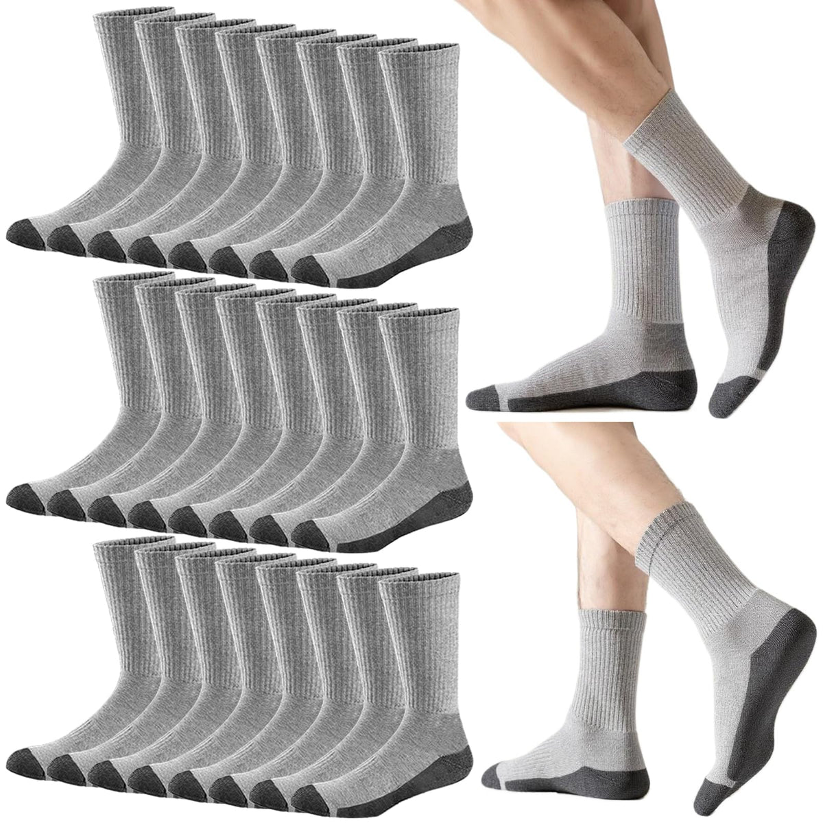 20 Pairs Crew Athletic Socks for Men Moisture Wicking Cushion Crew Socks for Sport Running Traveling