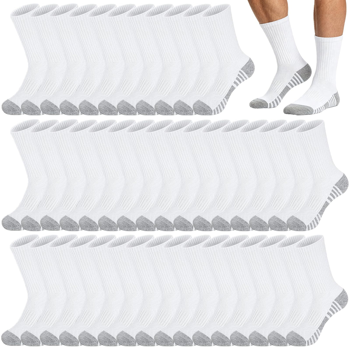 20 Pairs Crew Athletic Socks for Men Moisture Wicking Cushion Crew Socks for Sport Running Traveling