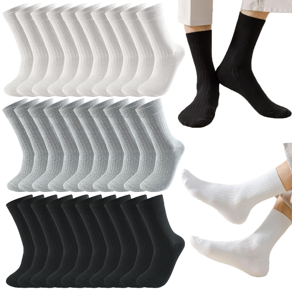 20 Pairs Crew Athletic Socks for Men Moisture Wicking Cushion Crew Socks for Sport Running Traveling