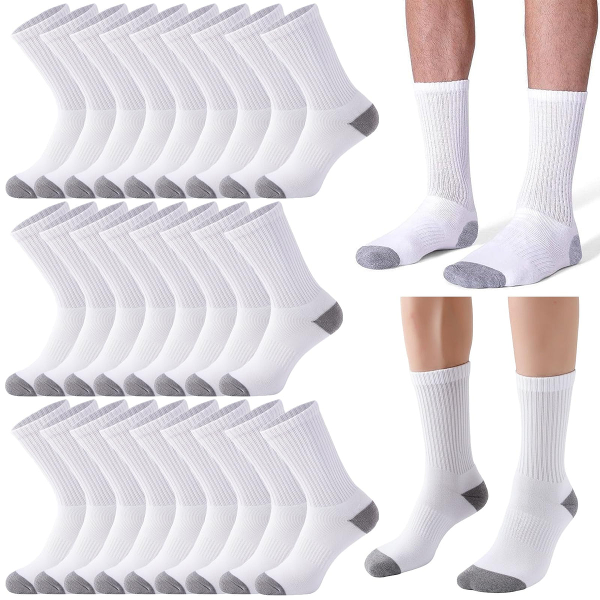 20 Pairs Crew Athletic Socks for Men Moisture Wicking Cushion Crew Socks for Sport Running Traveling