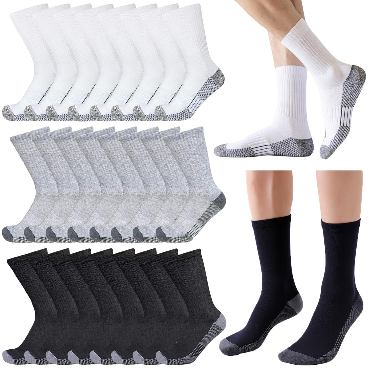 20 Pairs Crew Athletic Socks for Men Moisture Wicking Cushion Crew Socks for Sport Running Traveling
