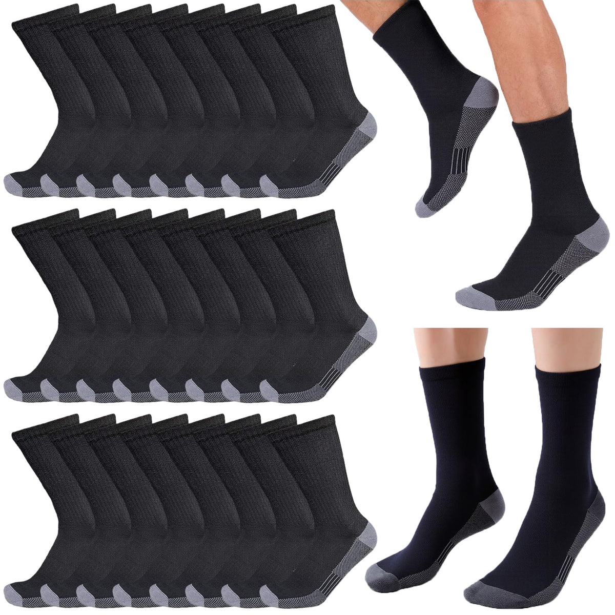20 Pairs Crew Athletic Socks for Men Moisture Wicking Cushion Crew Socks for Sport Running Traveling