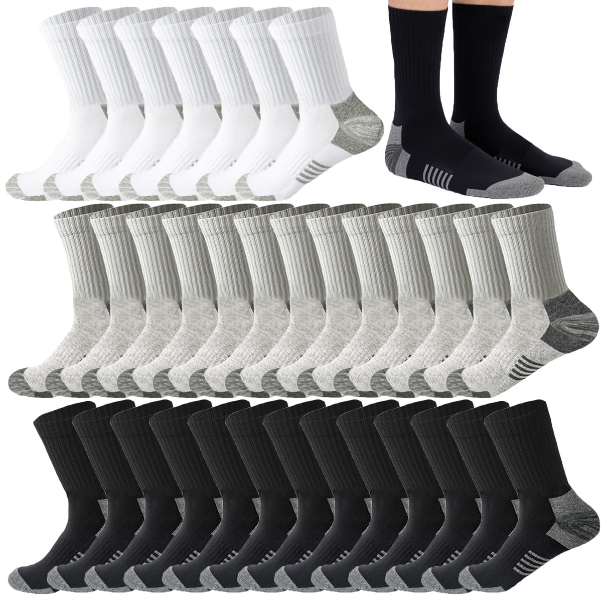 20 Pairs Crew Athletic Socks for Men Moisture Wicking Cushion Crew Socks for Sport Running Traveling