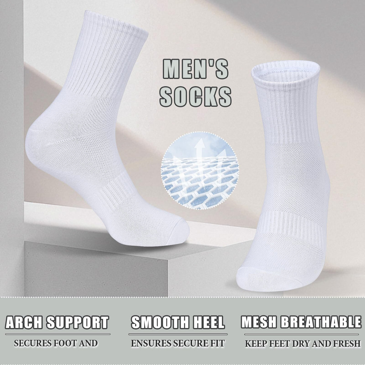 20 Pairs Crew Athletic Socks for Men Moisture Wicking Cushion Crew Socks for Sport Running Traveling
